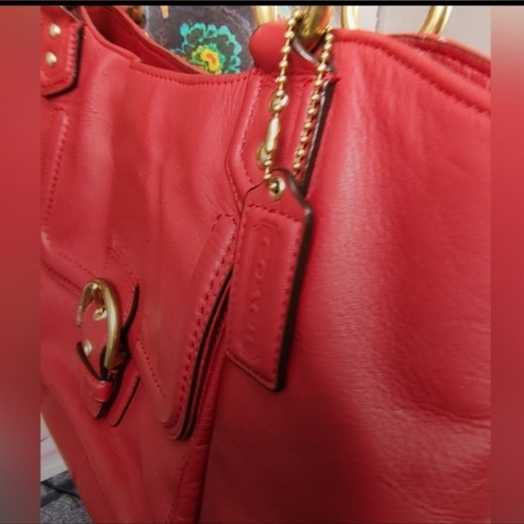 Coach Campbell Leather Belle Carryall Red Large - Picture 4 of 7